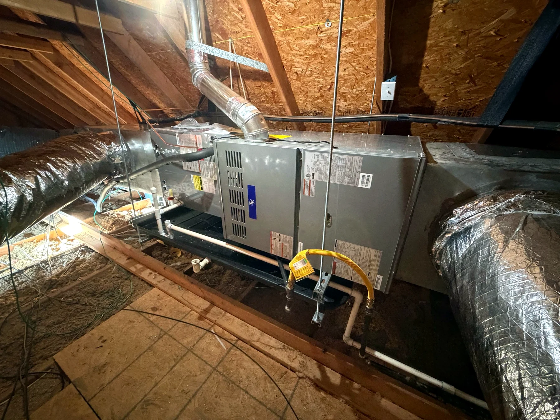 Tru Air HVAC equipment installation in an attic